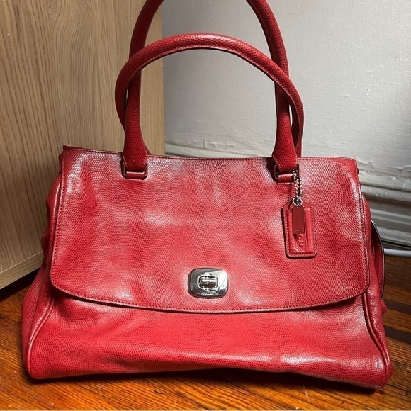 Coach Pinnacle Harper Satchel Bag with Detachable Shoulder Strap, Red Lizard - Picture 15 of 16